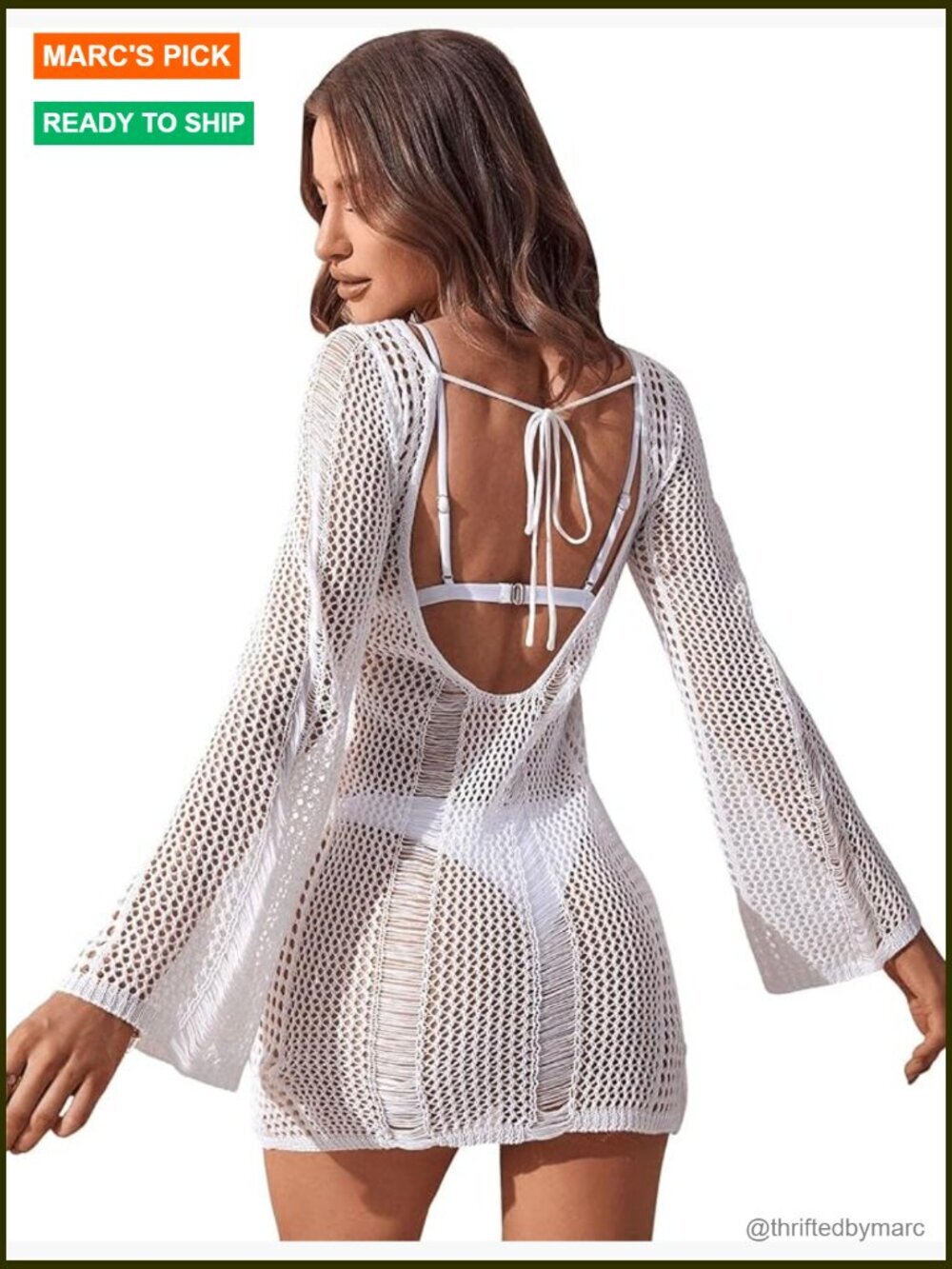 Women's Long Sleeve Crochet Cover Up Beach Bikini Swimwear Sheer Hollow Out